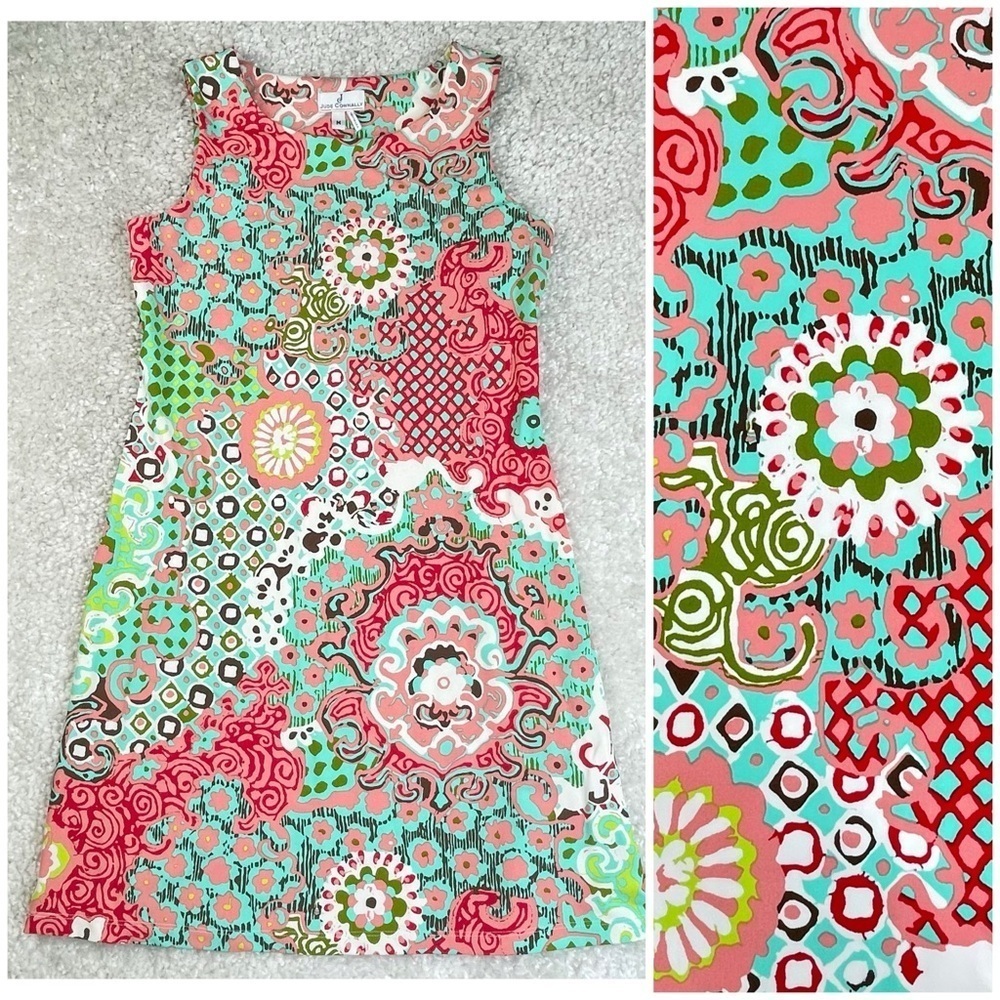 Jude Connally Beth Multicolor Shift Dress Retro Vacation Cruise Abstract Medium
